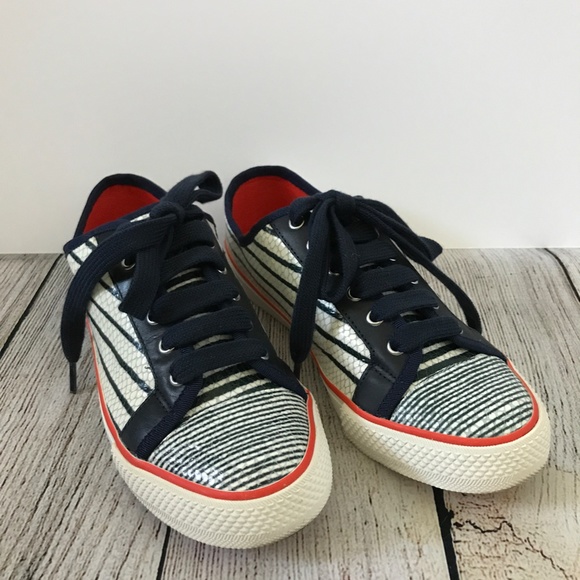 Tory Burch Millie Sneaker - Stripe Snake Print/Grosgrain Size 7 - Picture 3 of 12